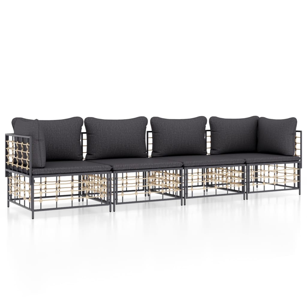 4-Delige Loungeset Met Kussens Poly Rattan Antracietkleurig 1 Donkergrijs 2x hoek + 2x midden