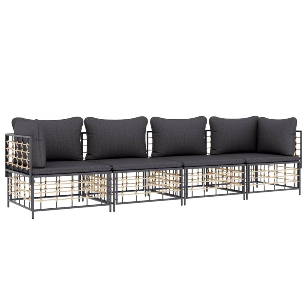 4-Delige Loungeset Met Kussens Poly Rattan Antracietkleurig 1 Donkergrijs 2x hoek + 2x midden