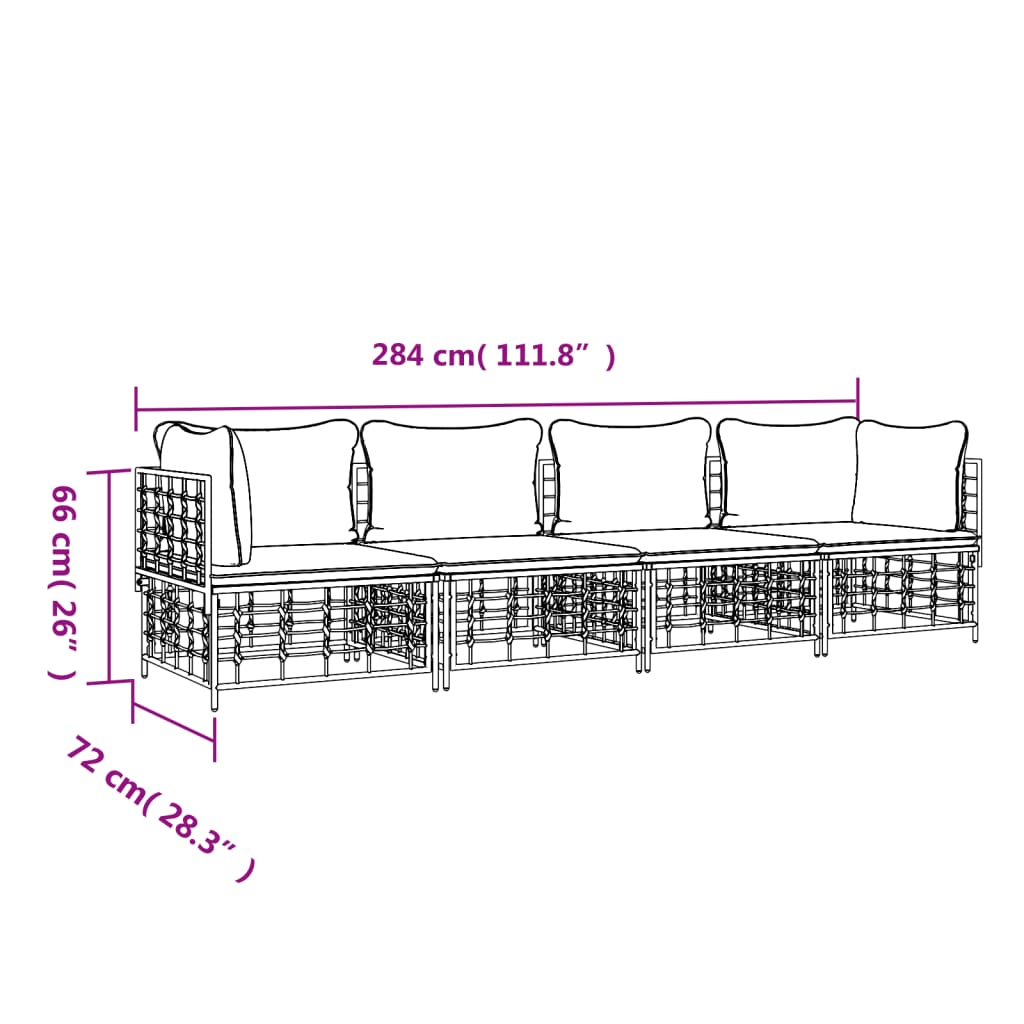 4-Delige Loungeset Met Kussens Poly Rattan Antracietkleurig 1 Donkergrijs 2x hoek + 2x midden