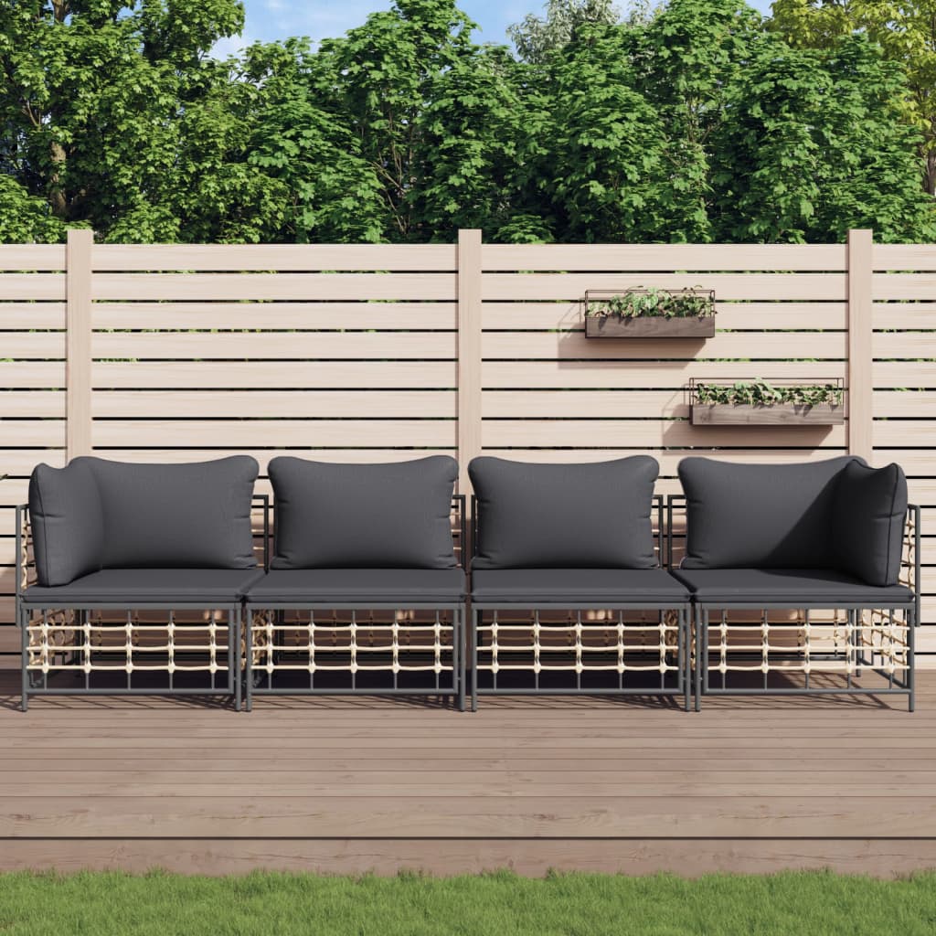 4-Delige Loungeset Met Kussens Poly Rattan Antracietkleurig 1 Donkergrijs 2x hoek + 2x midden