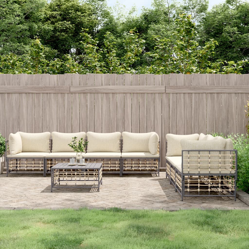 8-Delige Loungeset Met Kussens Poly Rattan Antracietkleurig 1 Beige 4x hoek + 3x midden + Tafel