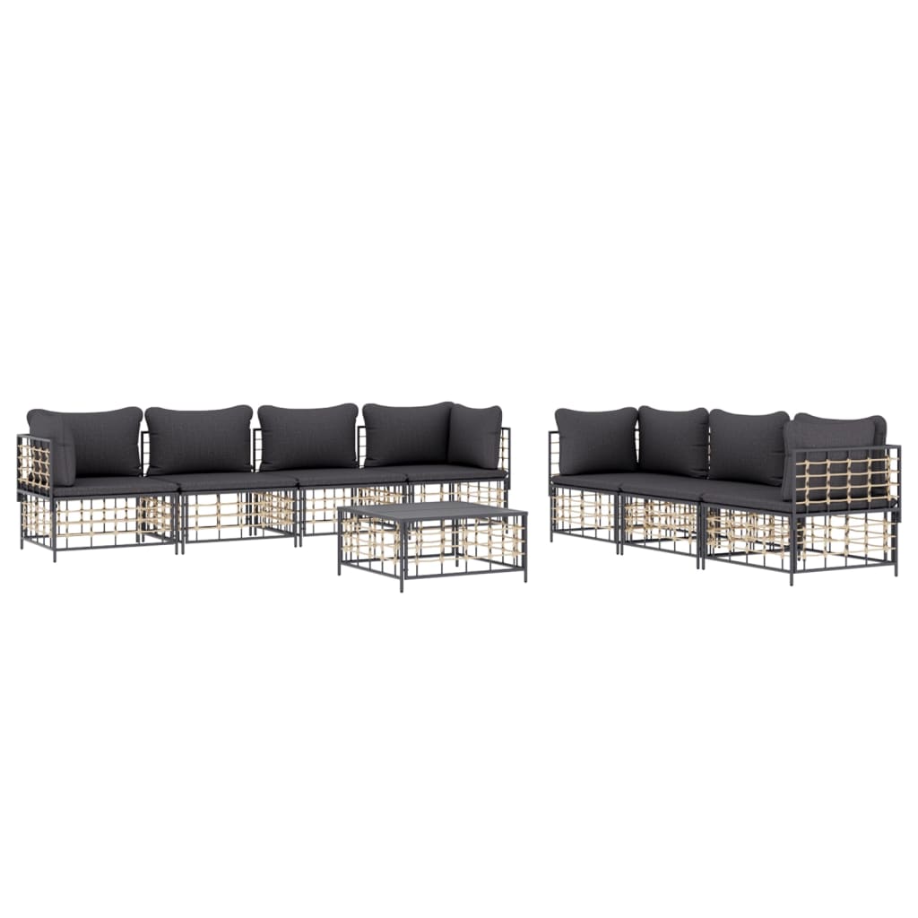 8-Delige Loungeset Met Kussens Poly Rattan Antracietkleurig 1 Donkergrijs 4x hoek + 3x midden + Tafel