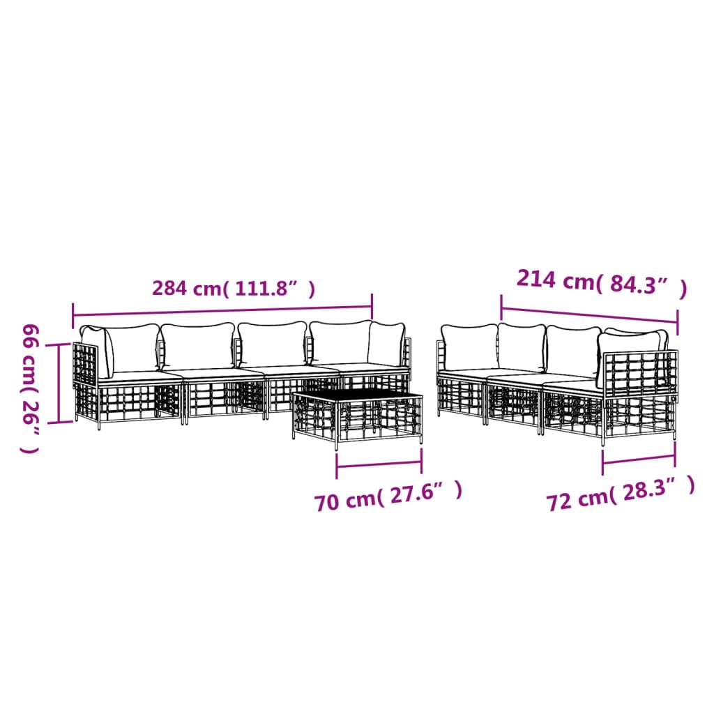 8-Delige Loungeset Met Kussens Poly Rattan Antracietkleurig 1 Donkergrijs 4x hoek + 3x midden + Tafel