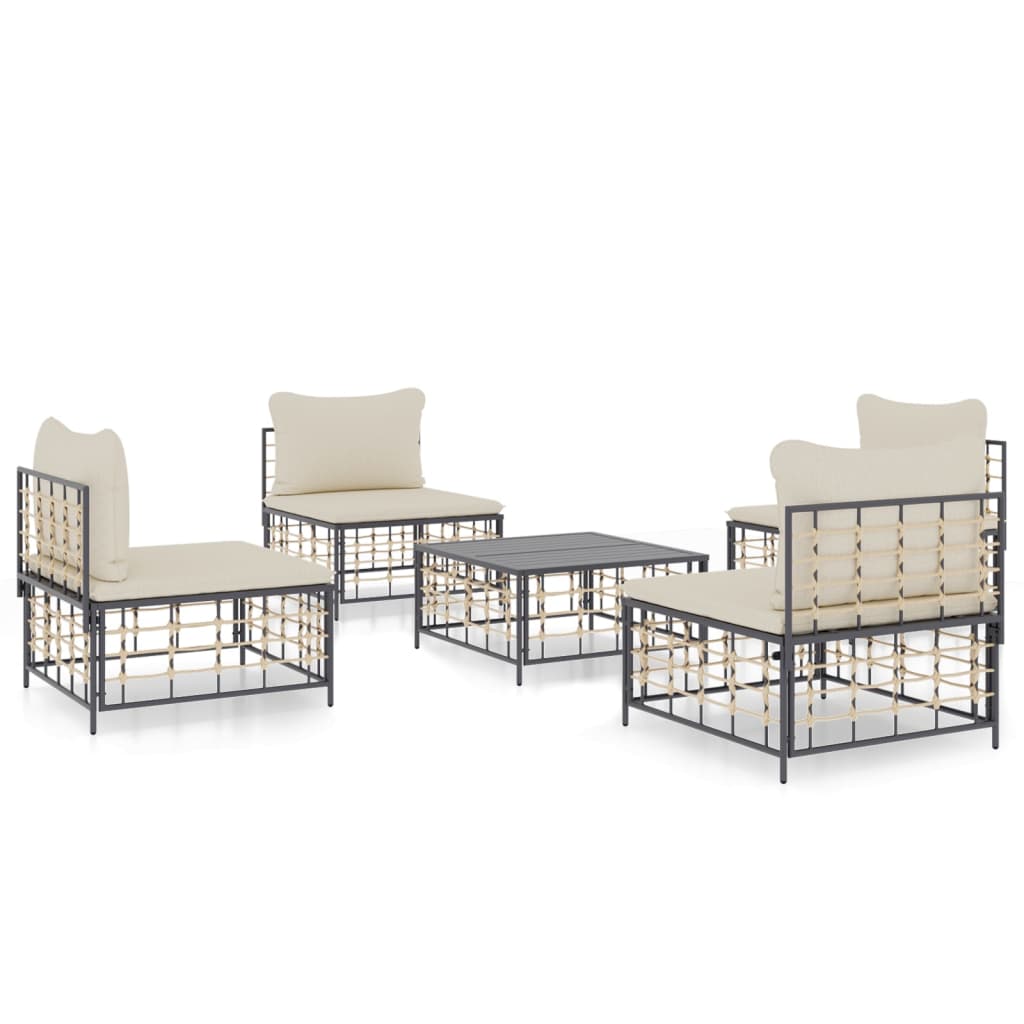 5-Delige Loungeset Met Kussens Poly Rattan Antracietkleurig Beige