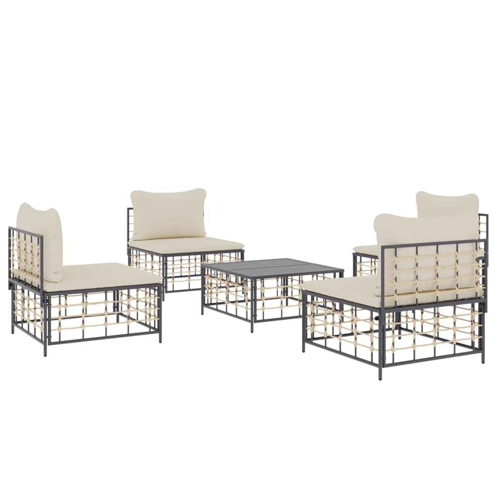 5-Delige Loungeset Met Kussens Poly Rattan Antracietkleurig Beige