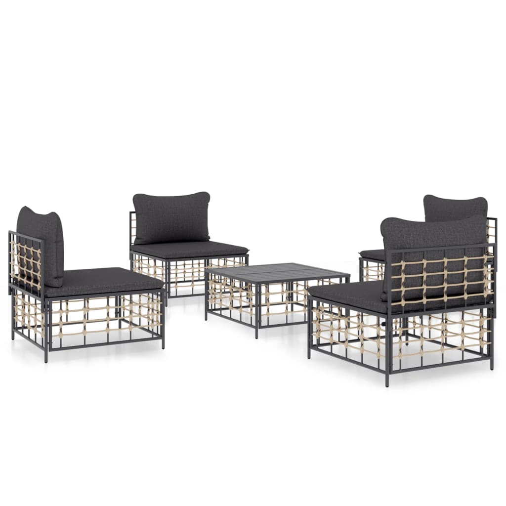 5-Delige Loungeset Met Kussens Poly Rattan Antracietkleurig Donkergrijs