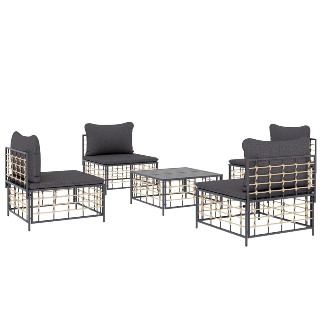 5-Delige Loungeset Met Kussens Poly Rattan Antracietkleurig Donkergrijs