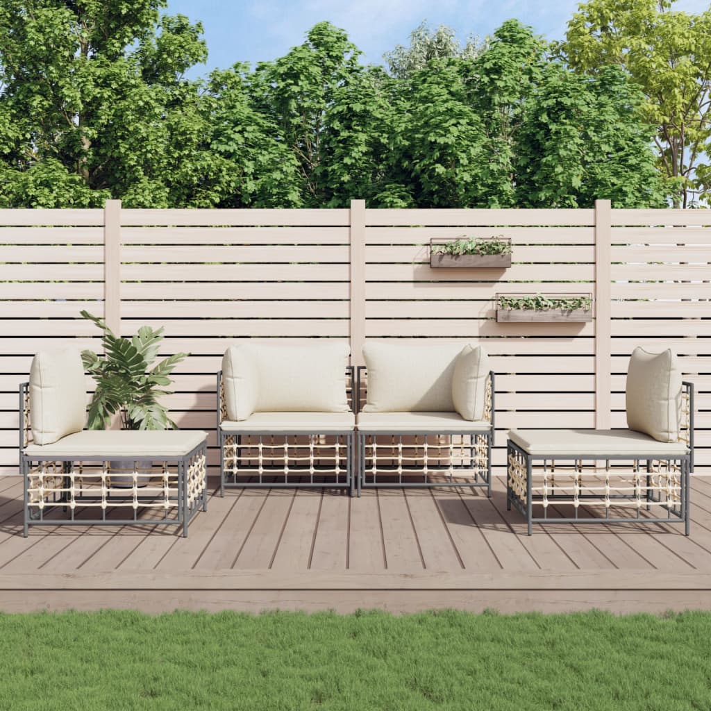 4-Delige Loungeset Met Kussens Poly Rattan Antracietkleurig 1 Beige 2x hoek + 2x midden