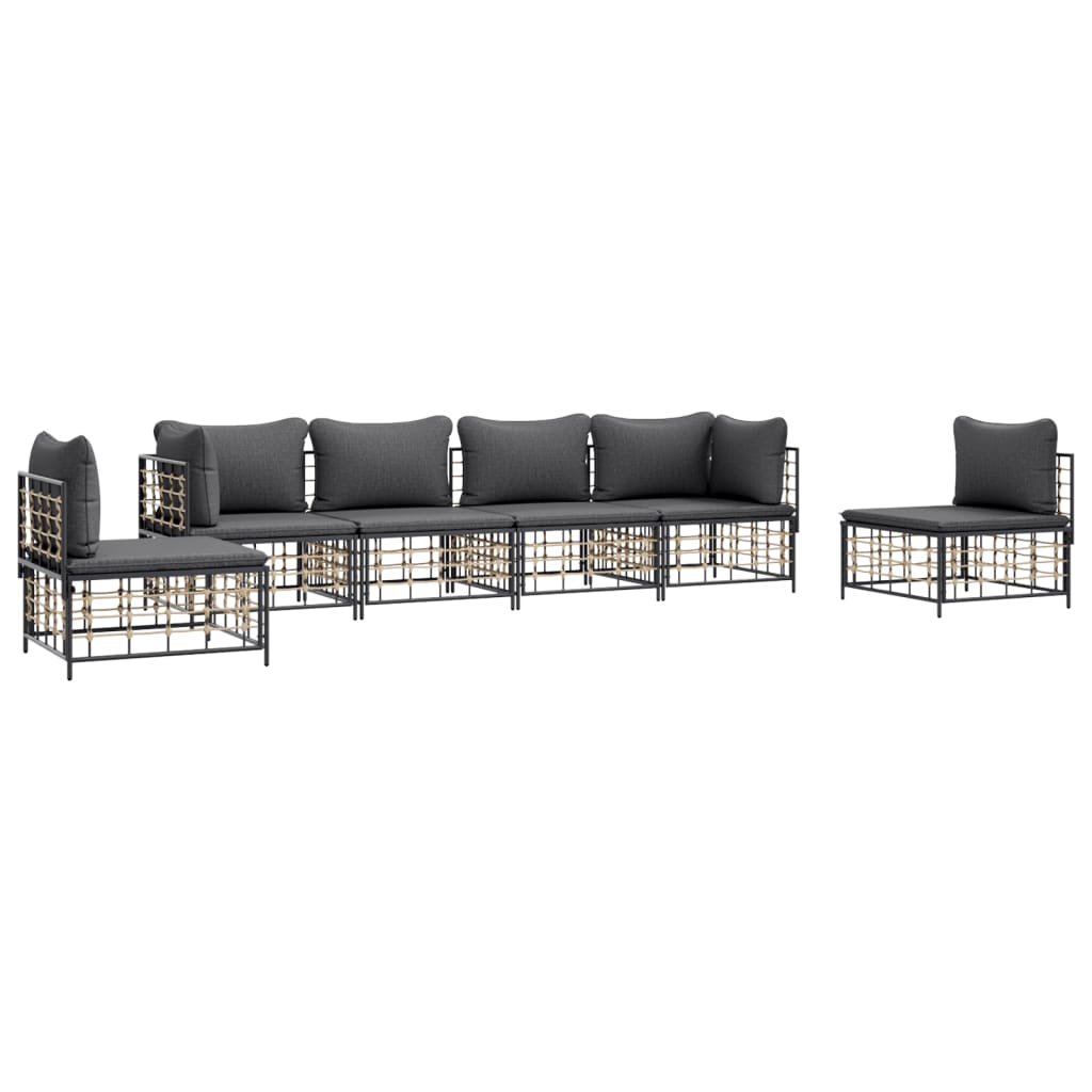 6-Delige Loungeset Met Kussens Poly Rattan Antracietkleurig 1 Donkergrijs 2x hoek + 4x midden