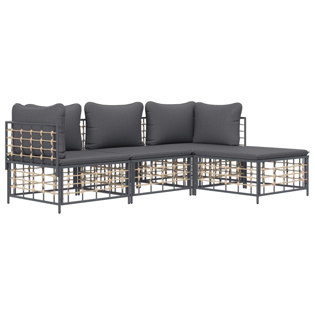 4-Delige Loungeset Met Kussens Poly Rattan Antracietkleurig 1 Donkergrijs 2x hoek + midden + voetensteun