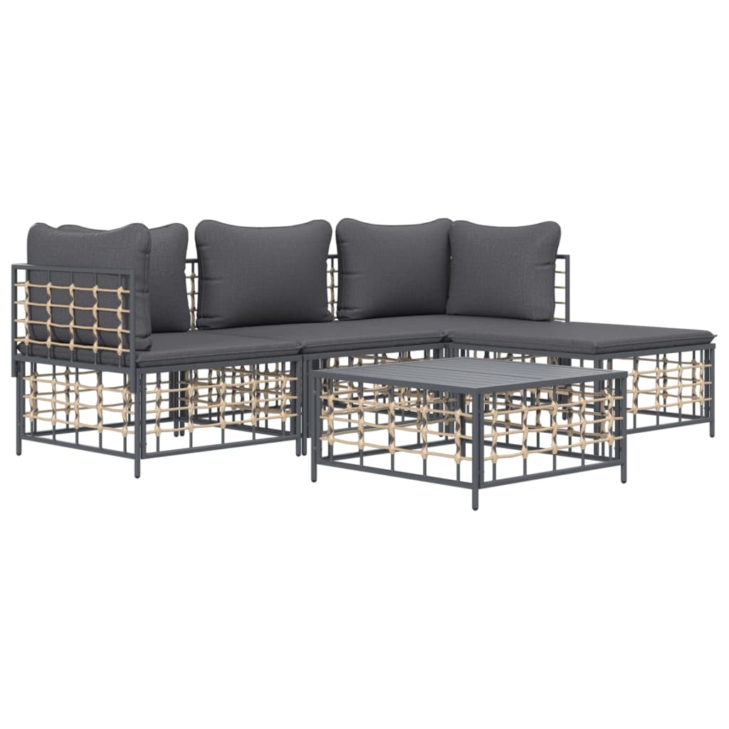 4-Delige Loungeset Met Kussens Poly Rattan Antracietkleurig 1 Donkergrijs 2x hoek + midden + voetensteun + Tafel