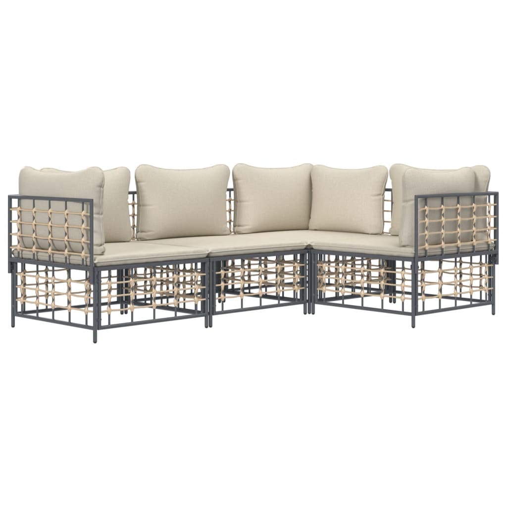 4-Delige Loungeset Met Kussens Poly Rattan Antracietkleurig 1 Beige 3x hoek + midden