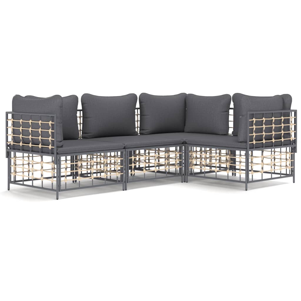 4-Delige Loungeset Met Kussens Poly Rattan Antracietkleurig 1 Donkergrijs 3x hoek + midden