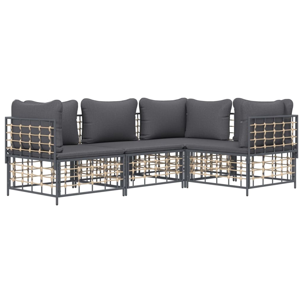 4-Delige Loungeset Met Kussens Poly Rattan Antracietkleurig 1 Donkergrijs 3x hoek + midden