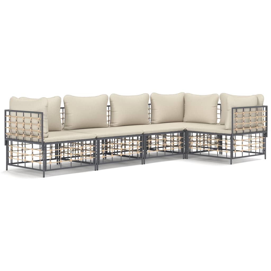 5-Delige Loungeset Met Kussens Poly Rattan Antracietkleurig 1 Beige 3x hoek + 2x midden