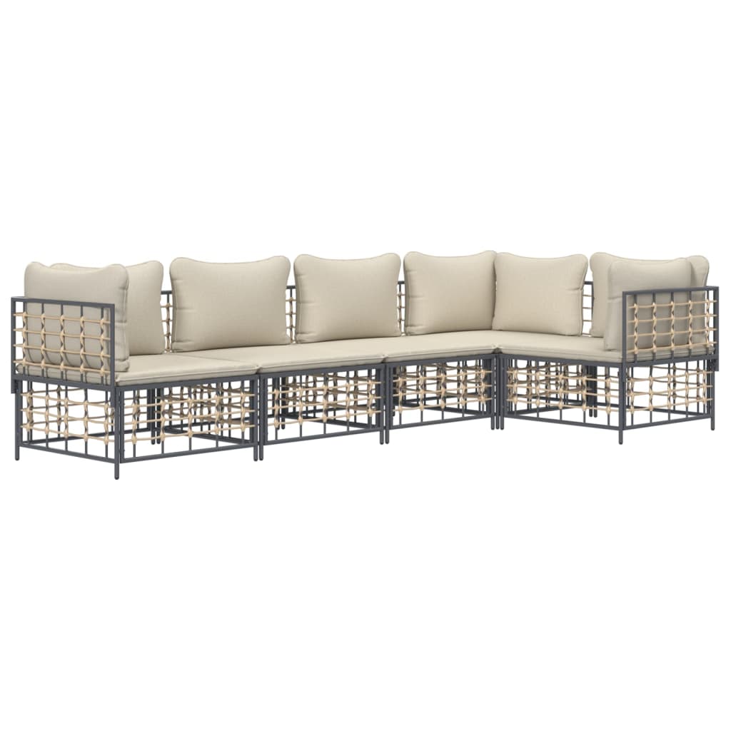 5-Delige Loungeset Met Kussens Poly Rattan Antracietkleurig 1 Beige 3x hoek + 2x midden