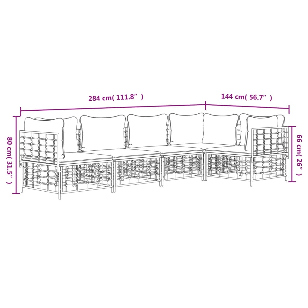 5-Delige Loungeset Met Kussens Poly Rattan Antracietkleurig 1 Beige 3x hoek + 2x midden