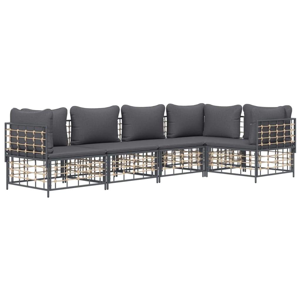 5-Delige Loungeset Met Kussens Poly Rattan Antracietkleurig 1 Donkergrijs 3x hoek + 2x midden