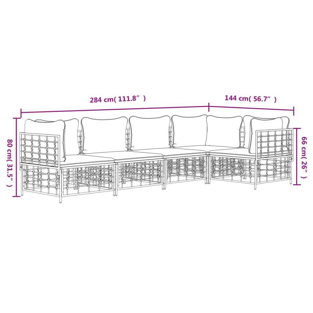 5-Delige Loungeset Met Kussens Poly Rattan Antracietkleurig 1 Donkergrijs 3x hoek + 2x midden