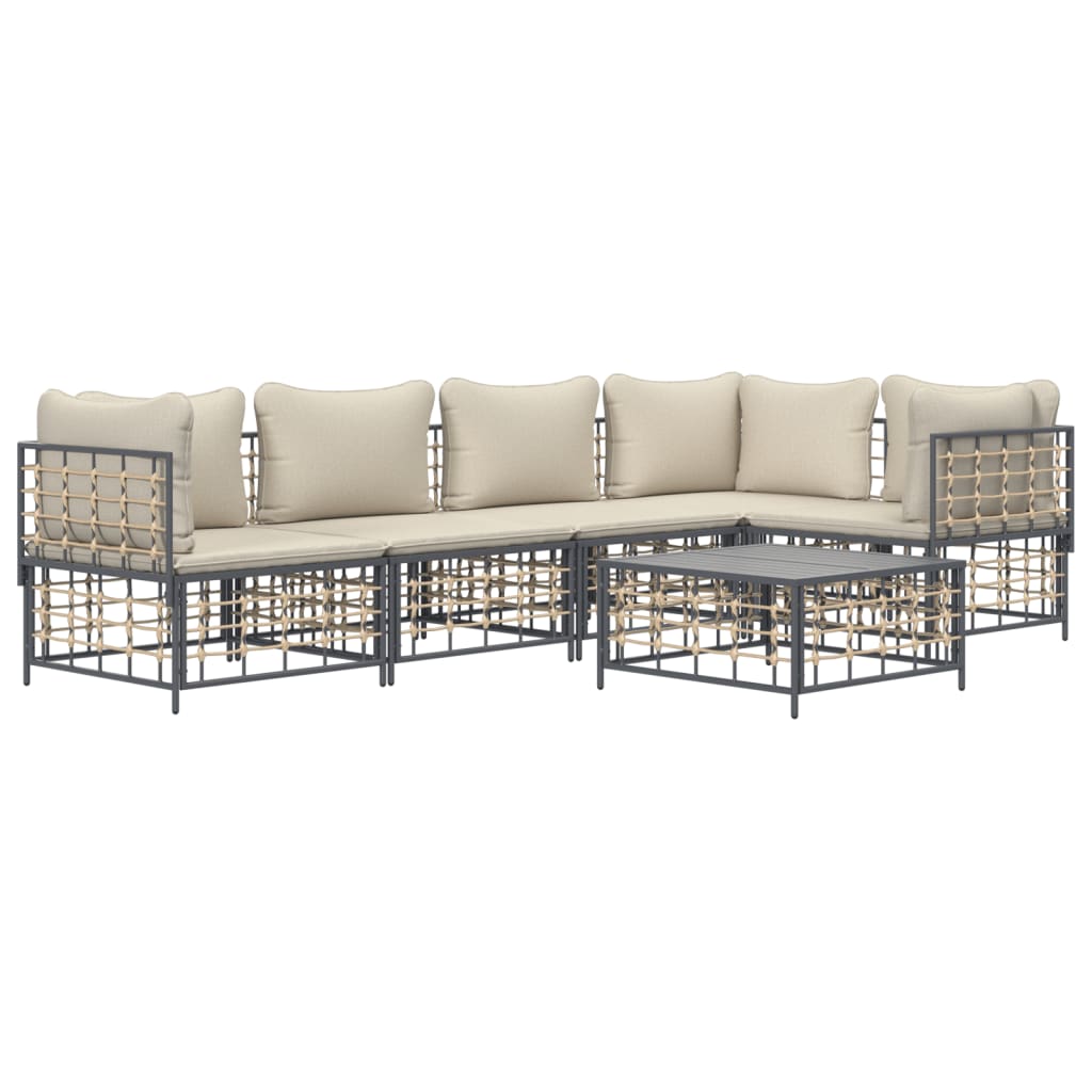 6-Delige Loungeset Met Kussens Poly Rattan Antracietkleurig 1 Beige 3x hoek + 2x midden + Tafel