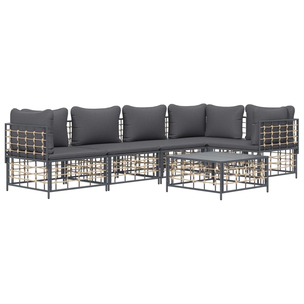 6-Delige Loungeset Met Kussens Poly Rattan Antracietkleurig 1 Donkergrijs 3x hoek + 2x midden + Tafel