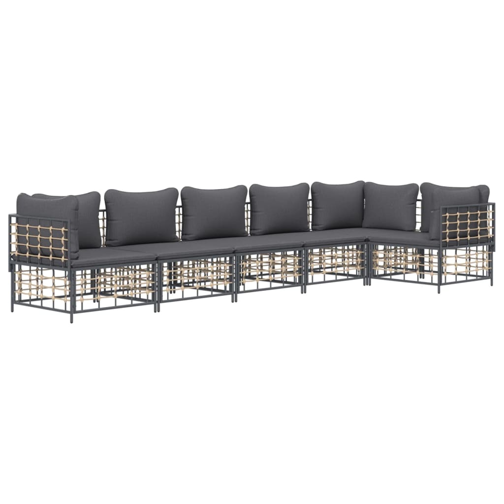 6-Delige Loungeset Met Kussens Poly Rattan Antracietkleurig 1 Donkergrijs 3x hoek + 3x midden