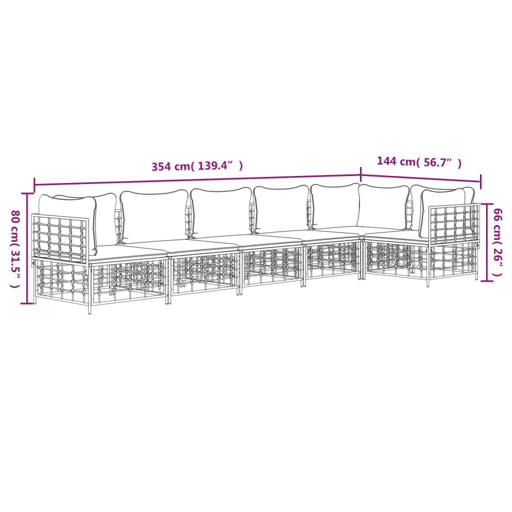 6-Delige Loungeset Met Kussens Poly Rattan Antracietkleurig 1 Donkergrijs 3x hoek + 3x midden