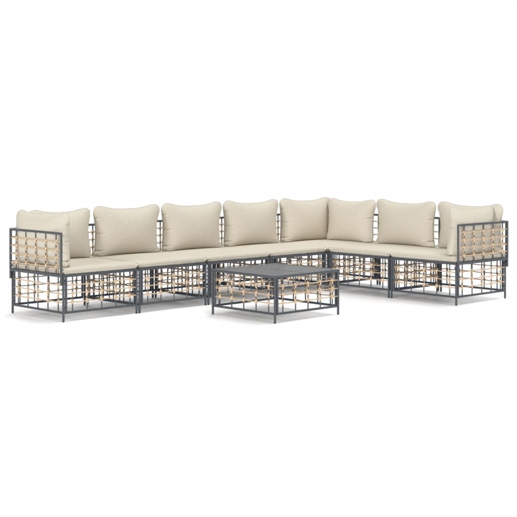 8-Delige Loungeset Met Kussens Poly Rattan Antracietkleurig 1 Beige 3x hoek + 4x midden + Tafel