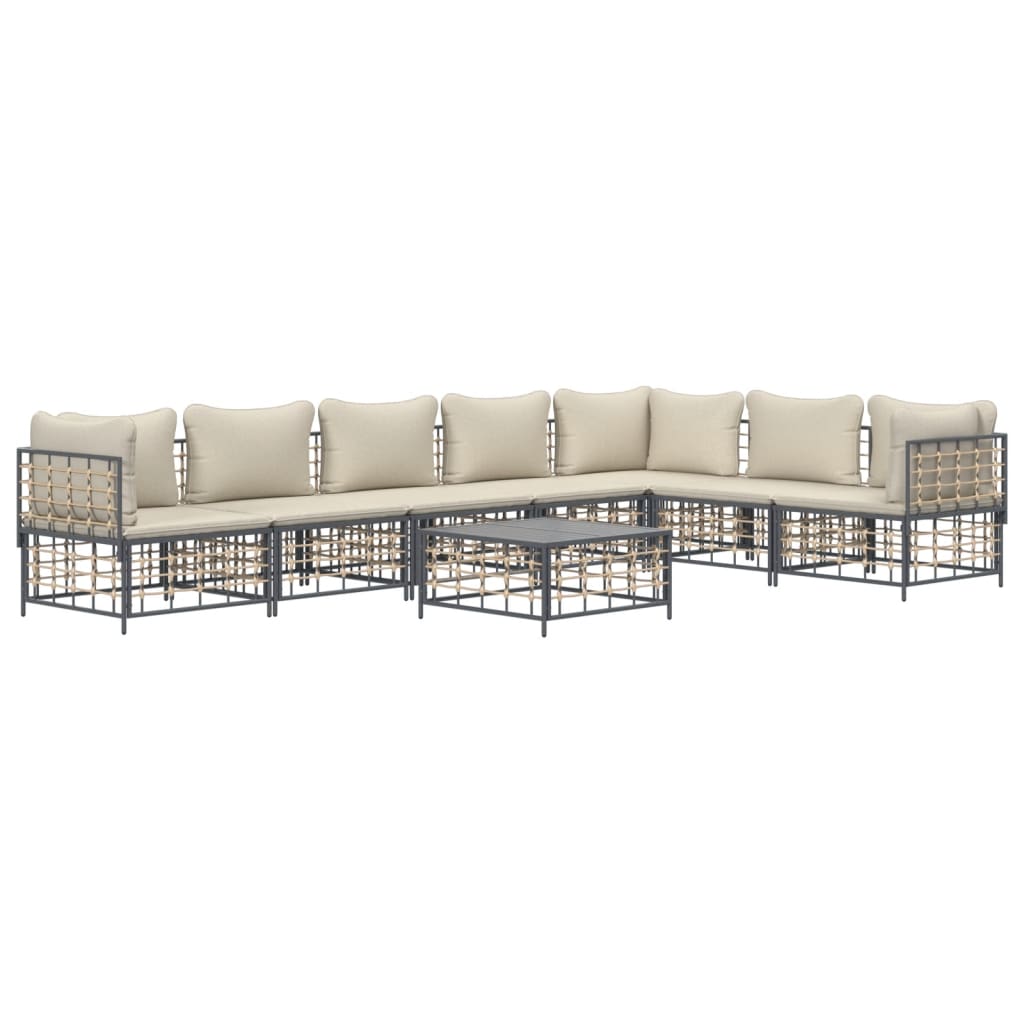 8-Delige Loungeset Met Kussens Poly Rattan Antracietkleurig 1 Beige 3x hoek + 4x midden + Tafel