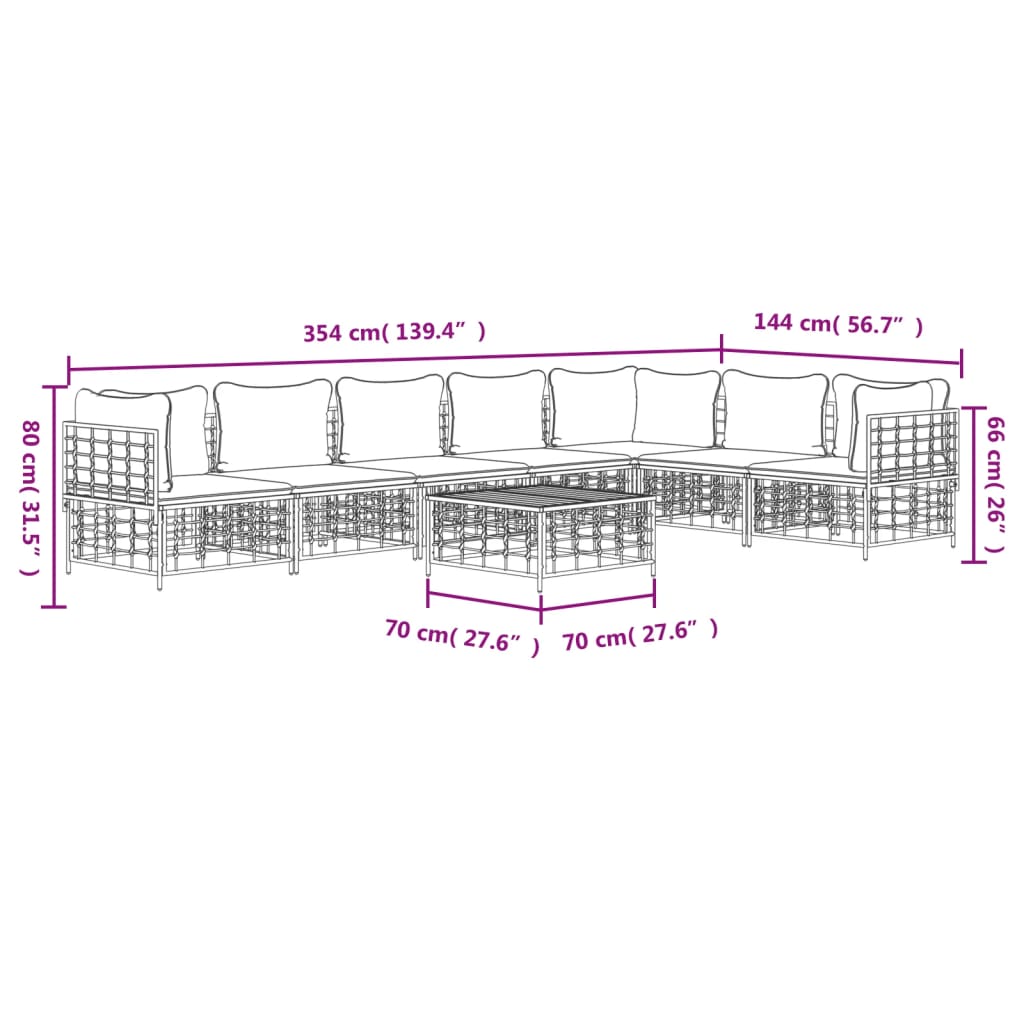 8-Delige Loungeset Met Kussens Poly Rattan Antracietkleurig 1 Beige 3x hoek + 4x midden + Tafel