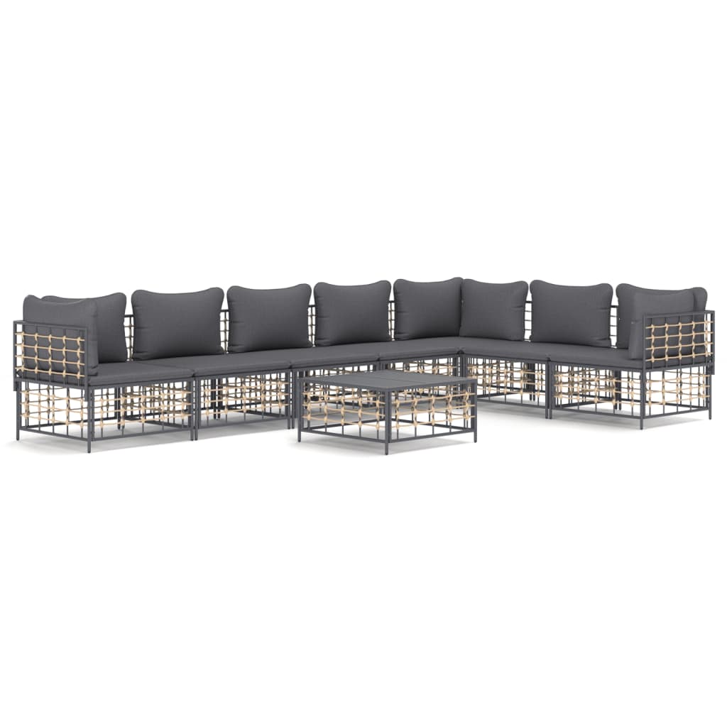 8-Delige Loungeset Met Kussens Poly Rattan Antracietkleurig 1 Donkergrijs 3x hoek + 4x midden + Tafel