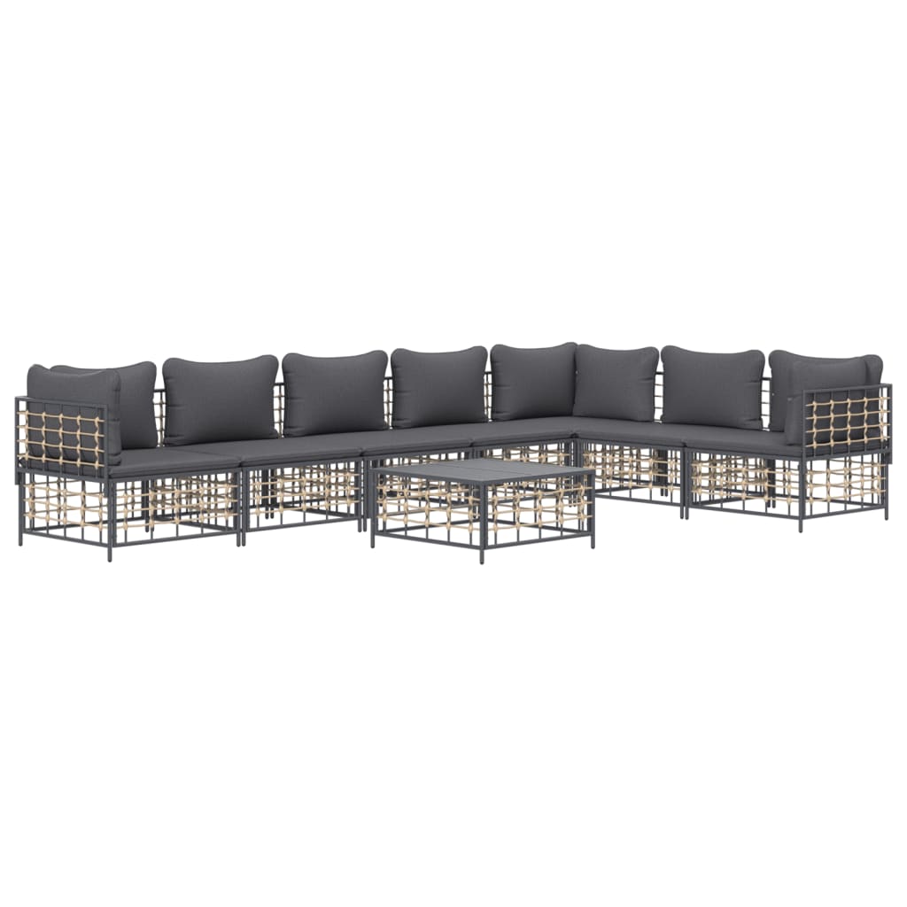 8-Delige Loungeset Met Kussens Poly Rattan Antracietkleurig 1 Donkergrijs 3x hoek + 4x midden + Tafel