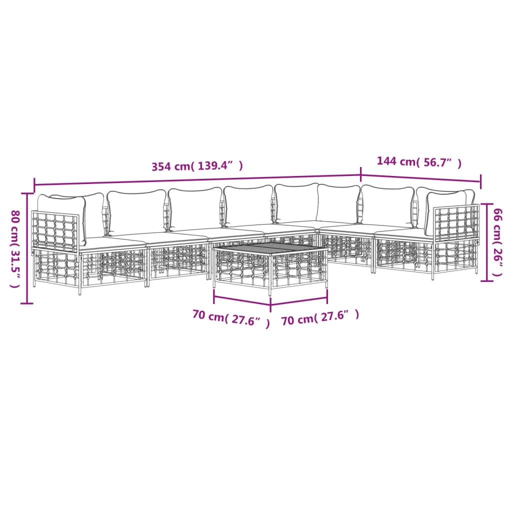 8-Delige Loungeset Met Kussens Poly Rattan Antracietkleurig 1 Donkergrijs 3x hoek + 4x midden + Tafel