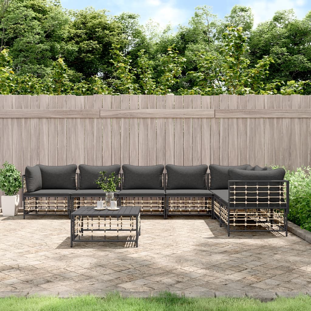 8-Delige Loungeset Met Kussens Poly Rattan Antracietkleurig 1 Donkergrijs 3x hoek + 4x midden + Tafel