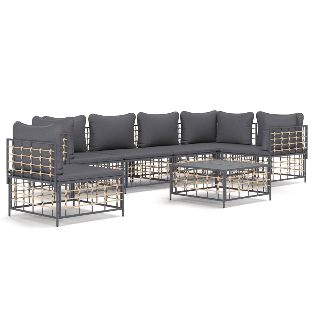 7-Delige Loungeset Met Kussens Poly Rattan Antracietkleurig 1 Donkergrijs 3x hoek + 3x midden + Tafel