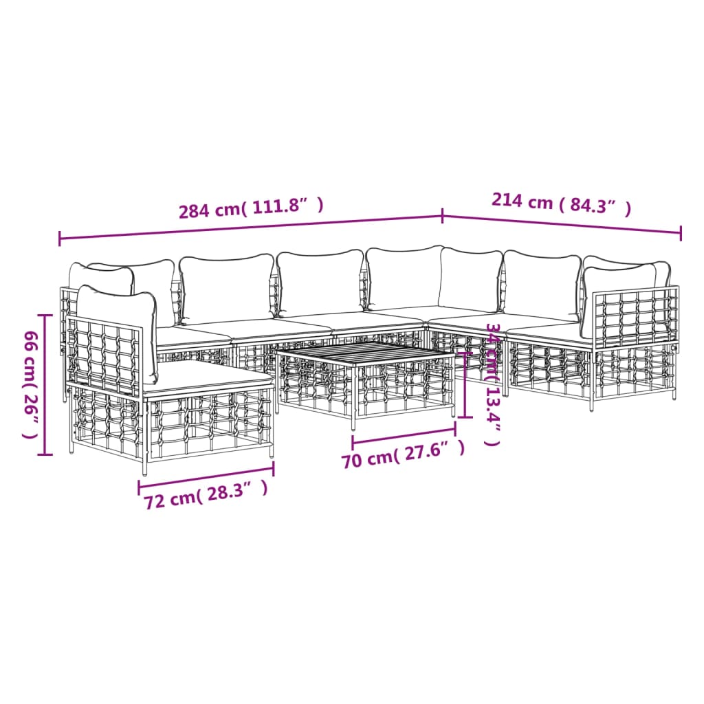 8-Delige Loungeset Met Kussens Poly Rattan Antracietkleurig 1 Beige 3x hoek + 4x midden + Tafel