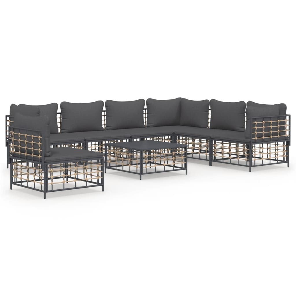 8-Delige Loungeset Met Kussens Poly Rattan Antracietkleurig 1 Donkergrijs 3x hoek + 4x midden + Tafel