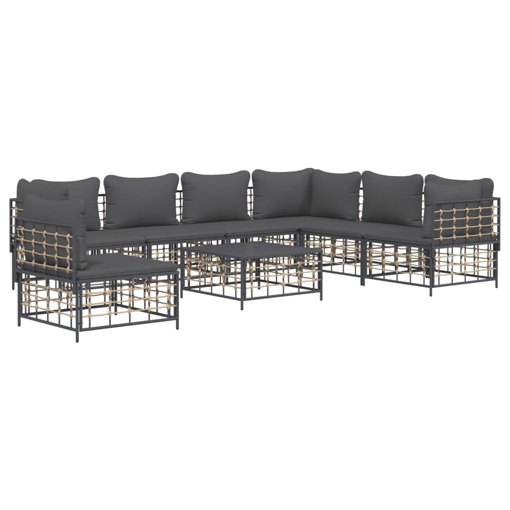 8-Delige Loungeset Met Kussens Poly Rattan Antracietkleurig 1 Donkergrijs 3x hoek + 4x midden + Tafel