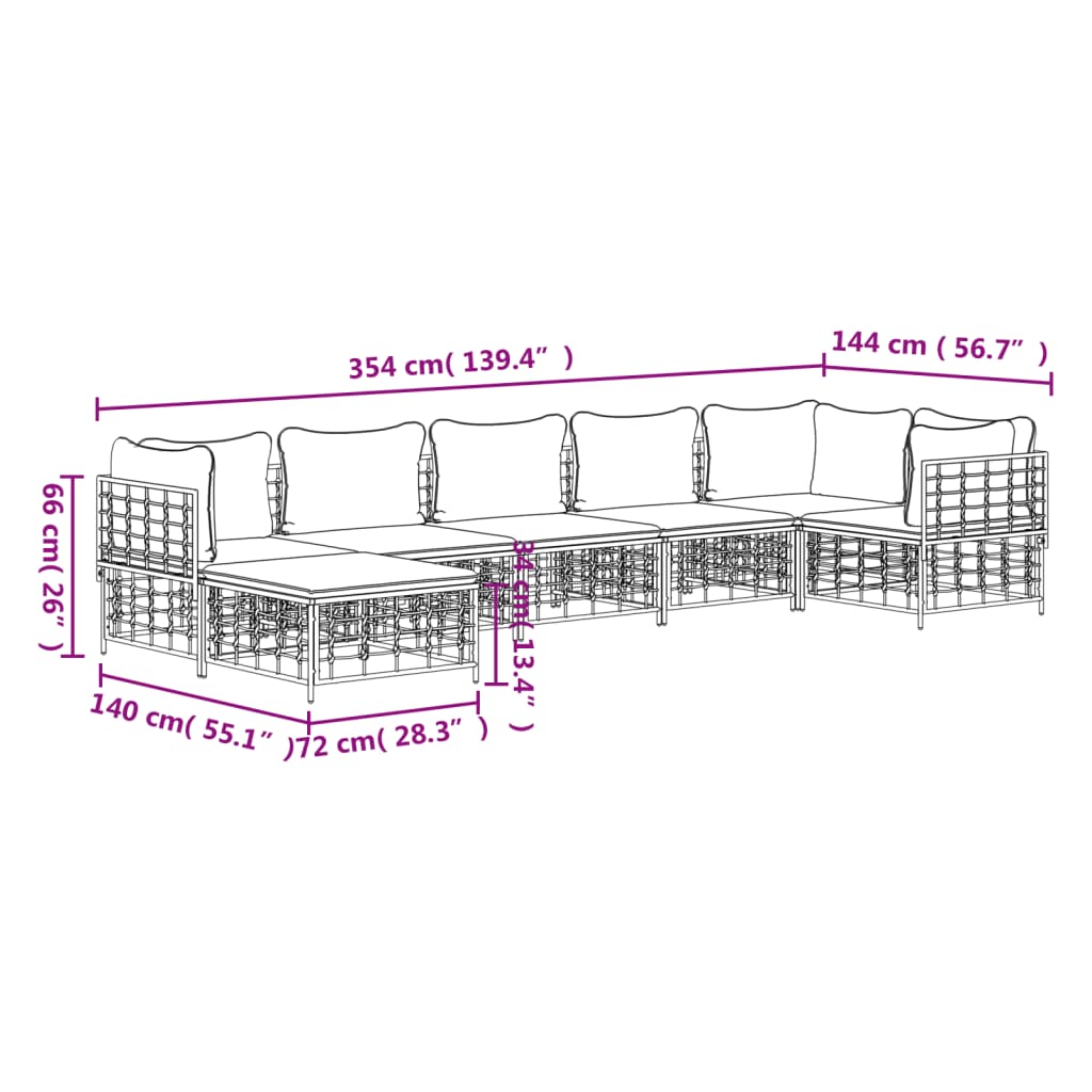 7-Delige Loungeset Met Kussens Poly Rattan Antracietkleurig 1 Beige 3x hoek + 3x midden + voetensteun