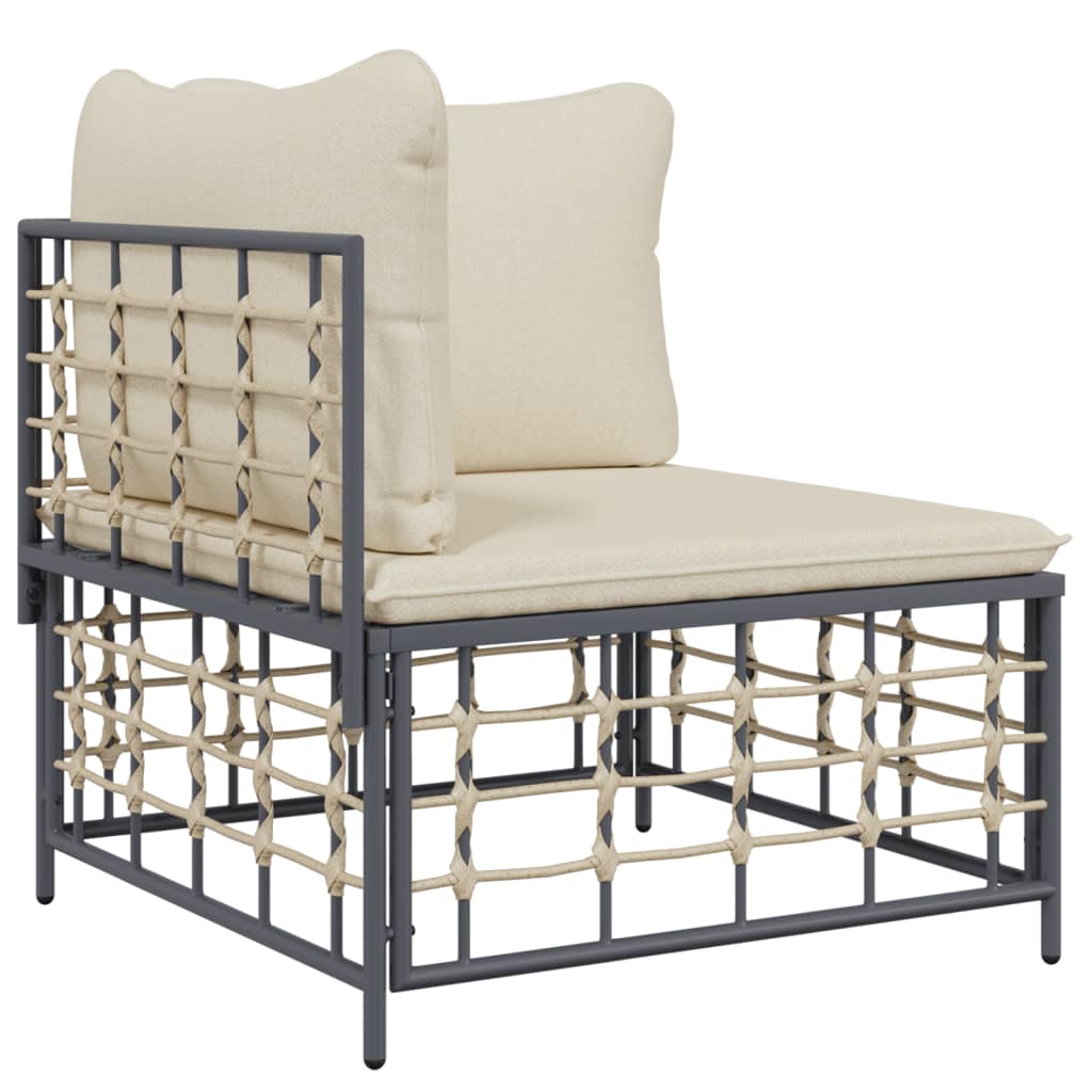 7-Delige Loungeset Met Kussens Poly Rattan Antracietkleurig 1 Beige 2x hoek + 2x midden + 2x voetensteun + Tafel