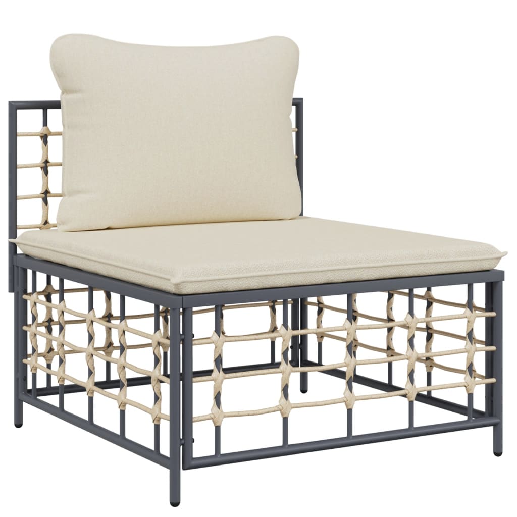 7-Delige Loungeset Met Kussens Poly Rattan Antracietkleurig 1 Beige 2x hoek + 2x midden + 2x voetensteun + Tafel