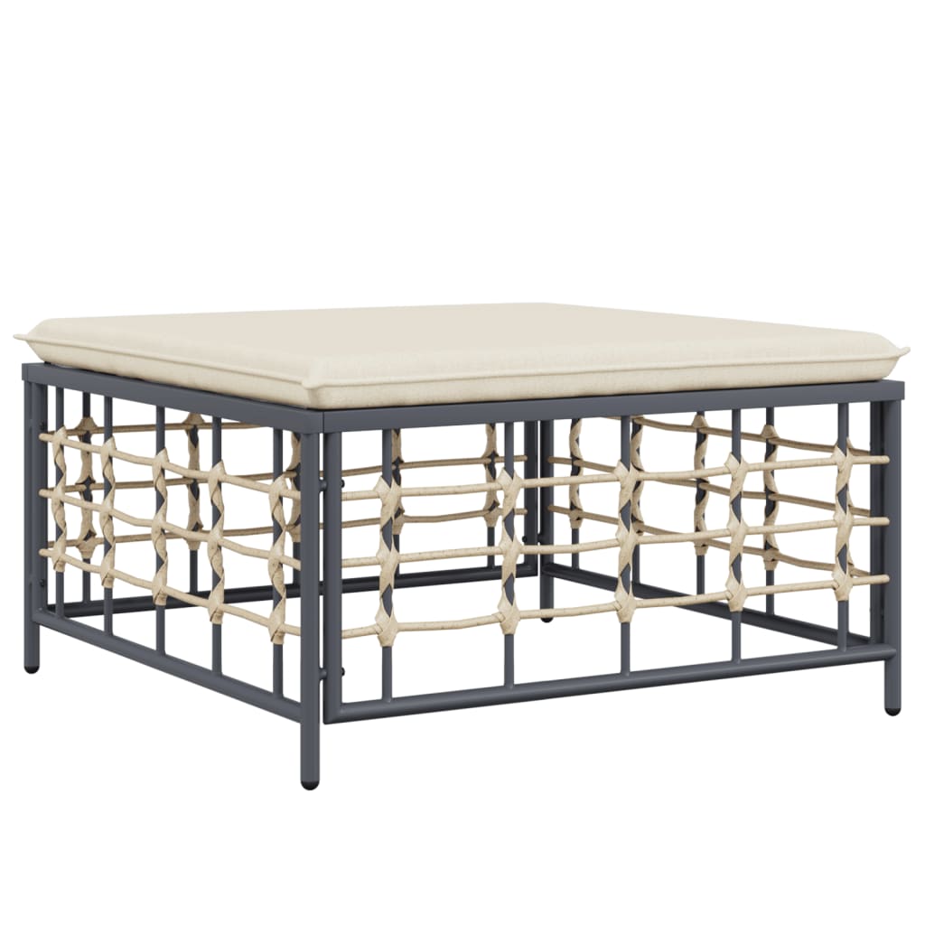 7-Delige Loungeset Met Kussens Poly Rattan Antracietkleurig 1 Beige 2x hoek + 2x midden + 2x voetensteun + Tafel