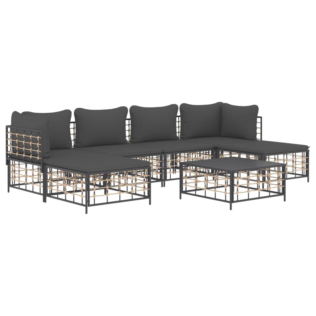 7-Delige Loungeset Met Kussens Poly Rattan Antracietkleurig 1 Donkergrijs 2x hoek + 2x midden + 2x voetensteun + Tafel