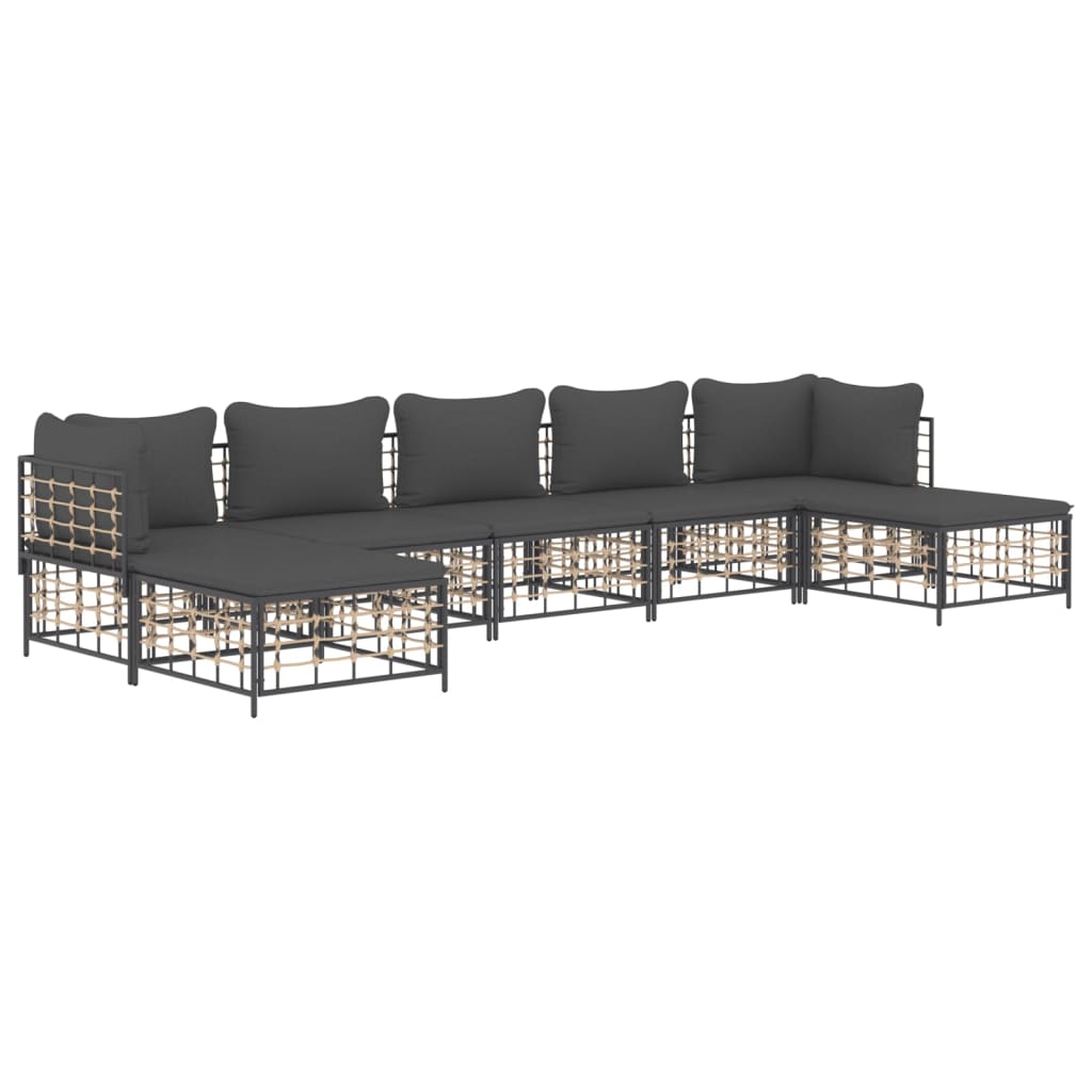 7-Delige Loungeset Met Kussens Poly Rattan Antracietkleurig 1 Donkergrijs 2x hoek + 3x midden + 2x voetensteun