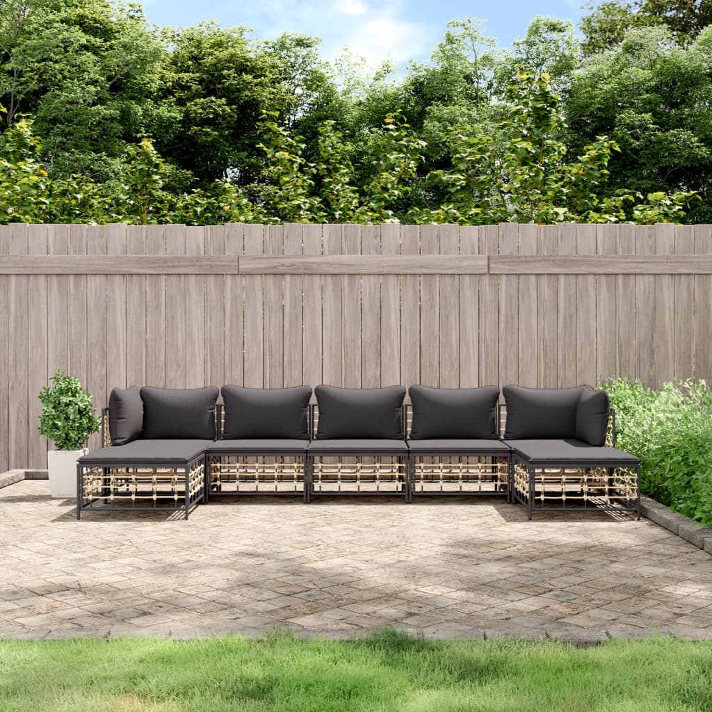 7-Delige Loungeset Met Kussens Poly Rattan Antracietkleurig 1 Donkergrijs 2x hoek + 3x midden + 2x voetensteun