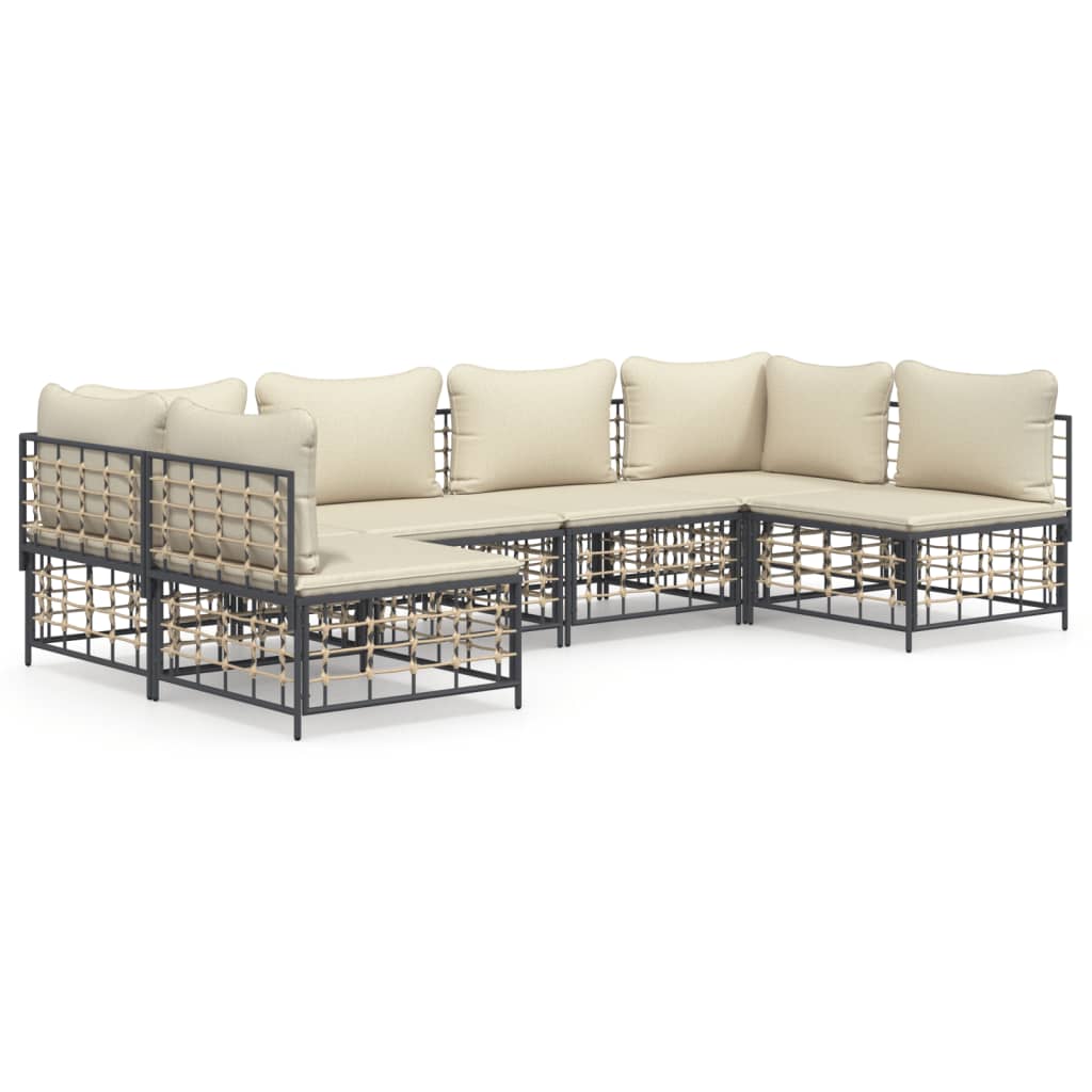 6-Delige Loungeset Met Kussens Poly Rattan Antracietkleurig 1 Beige 2x hoek + 4x midden