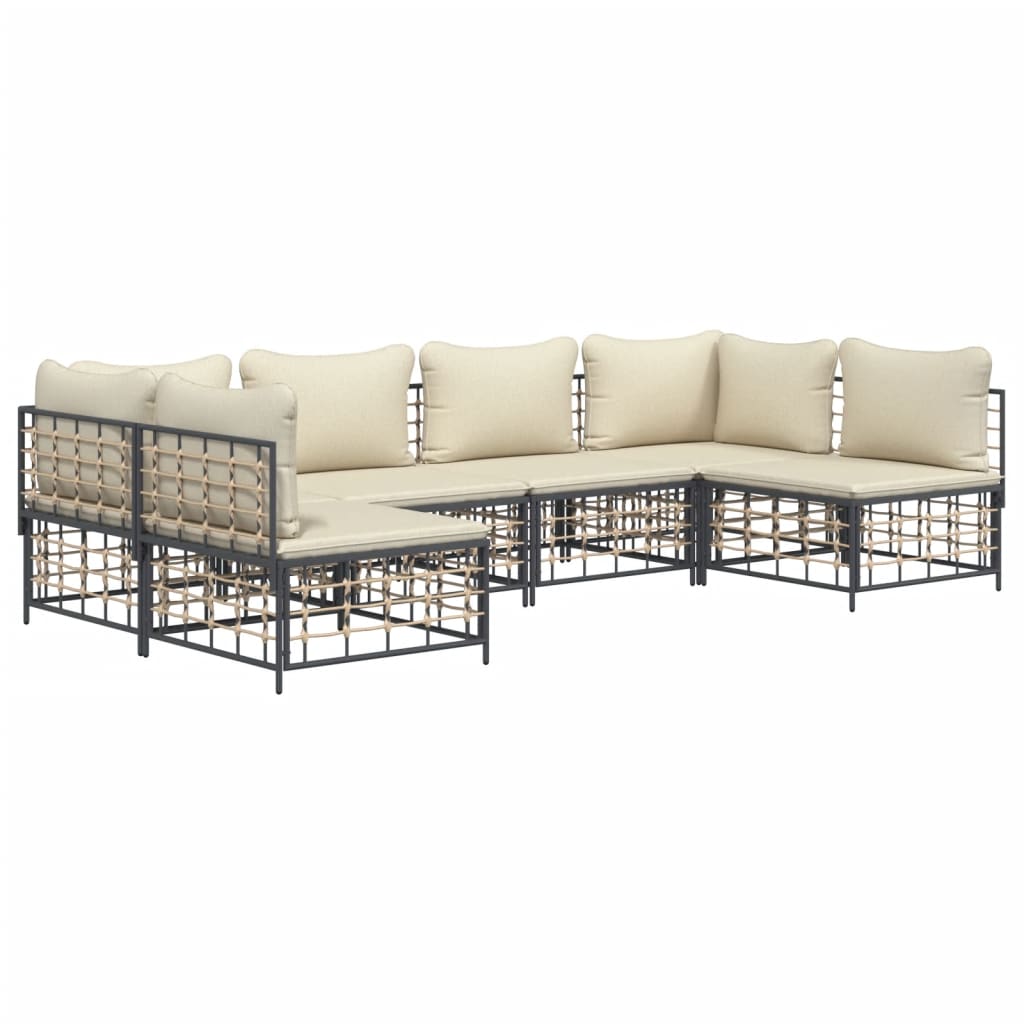 6-Delige Loungeset Met Kussens Poly Rattan Antracietkleurig 1 Beige 2x hoek + 4x midden