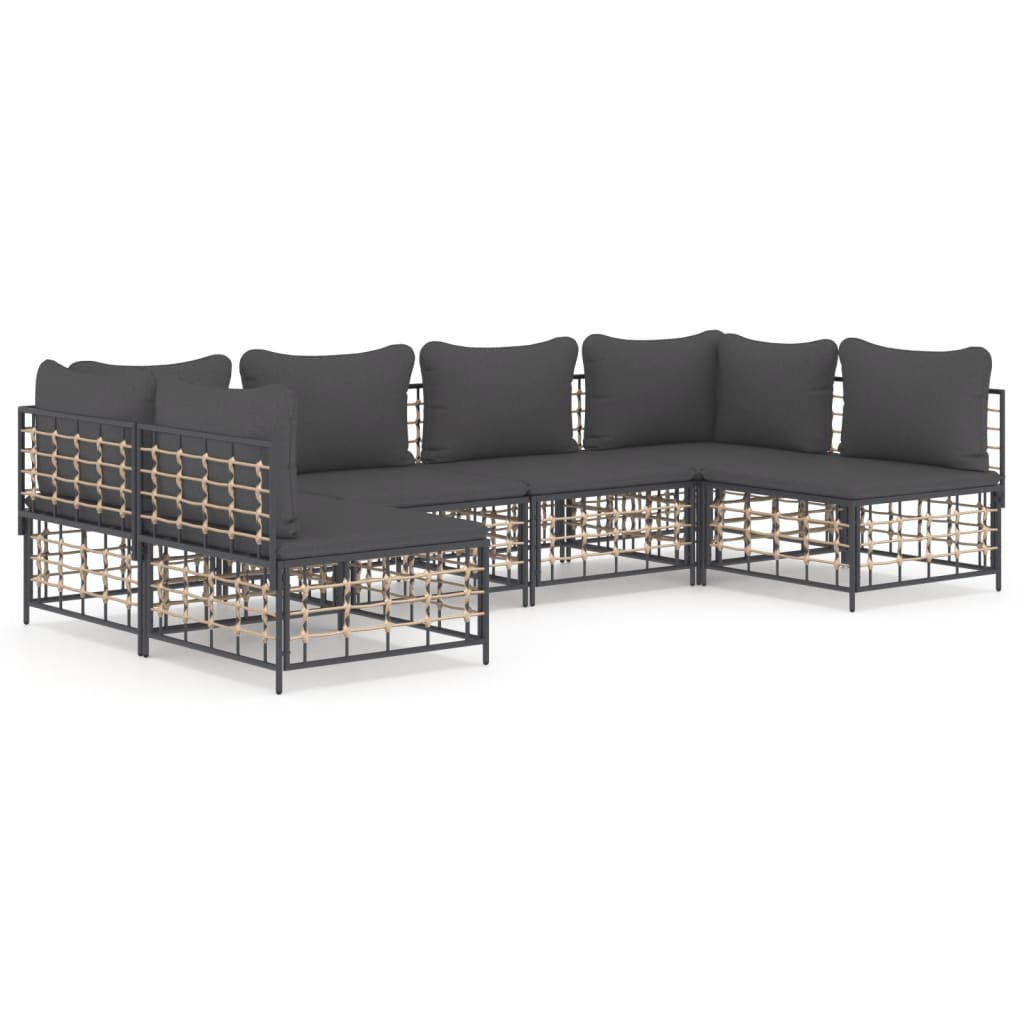 6-Delige Loungeset Met Kussens Poly Rattan Antracietkleurig 1 Donkergrijs 2x hoek + 4x midden