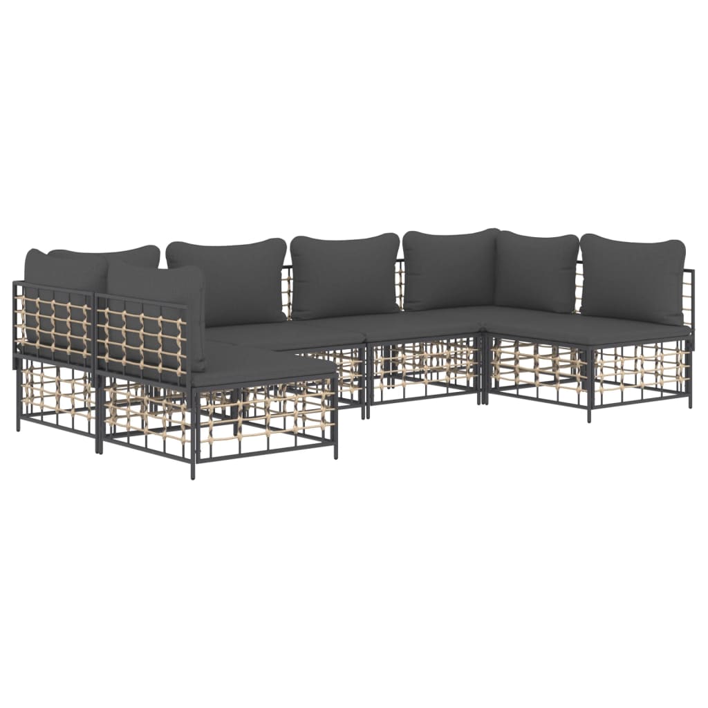 6-Delige Loungeset Met Kussens Poly Rattan Antracietkleurig 1 Donkergrijs 2x hoek + 4x midden