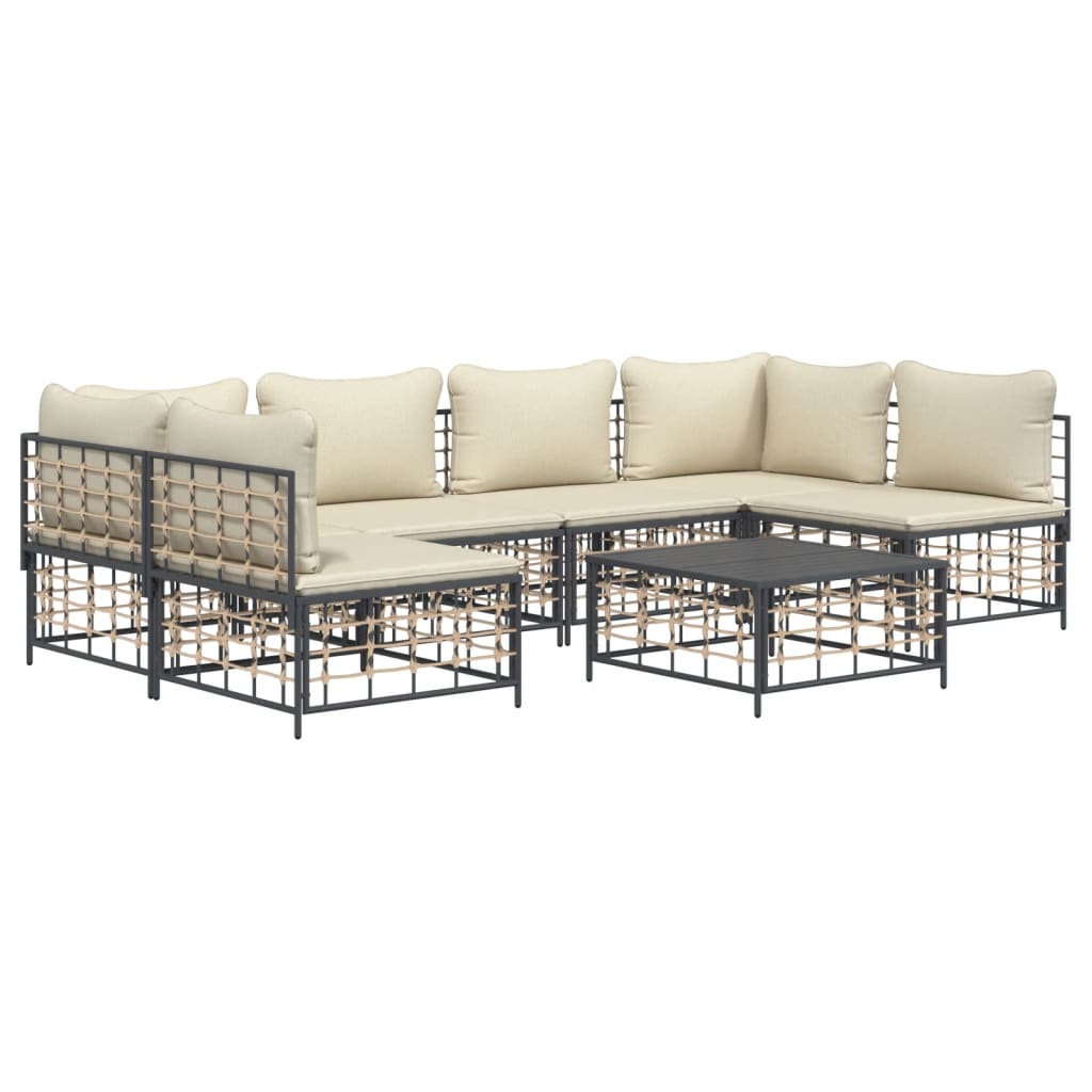 7-Delige Loungeset Met Kussens Poly Rattan Antracietkleurig 1 Beige 2x hoek + 4x midden + Tafel